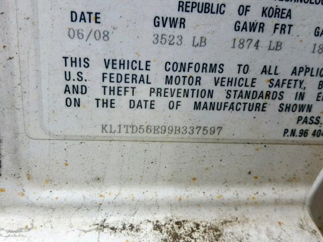 KL1TD56E99B337597 - 2009 CHEVROLET AVEO LS WHITE photo 10