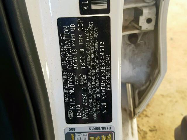 KNADM4A39E6344613 - 2014 KIA RIO LX WHITE photo 10