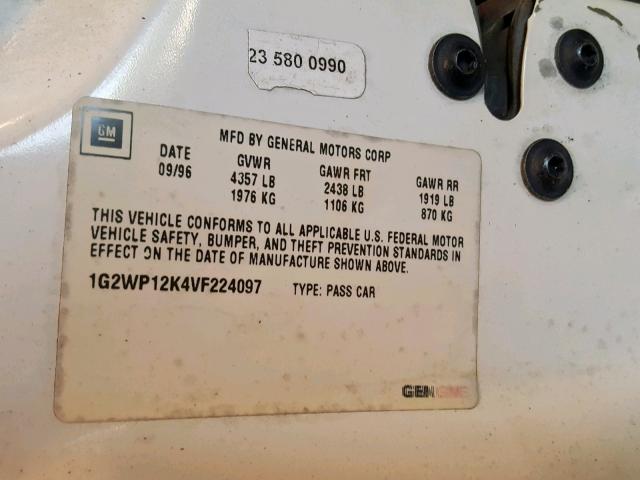 1G2WP12K92F109717 - 2002 PONTIAC GRAND PRIX WHITE photo 10
