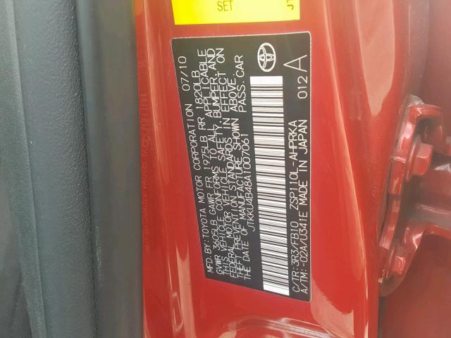 JTKKU4B48A1007061 - 2010 TOYOTA SCION XD RED photo 10