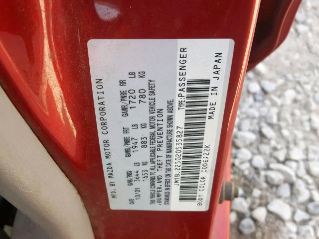 JM1BJ225020535827 - 2002 MAZDA PROTEGE DX RED photo 10