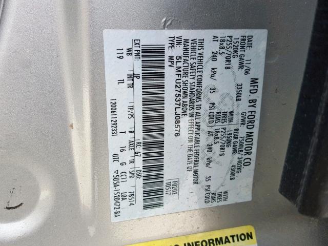 5LMFU27537LJ08576 - 2007 LINCOLN NAVIGATOR 银色 照片 10