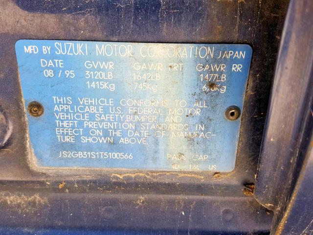 JS2GB31S1T5100566 - 1996 SUZUKI ESTEEM GL BLUE photo 10