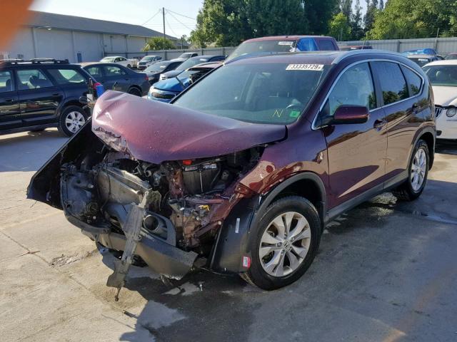 5J6RM4H78CL036276 - 2012 HONDA CR-V EXL BURGUNDY photo 2