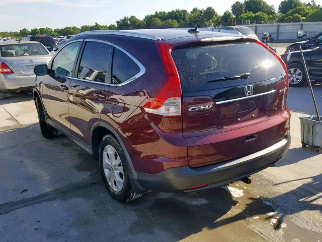 5J6RM4H78CL036276 - 2012 HONDA CR-V EXL BURGUNDY photo 3