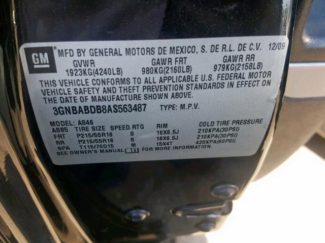 3GNBABDB8AS563487 - 2010 CHEVROLET HHR LT BLACK photo 10