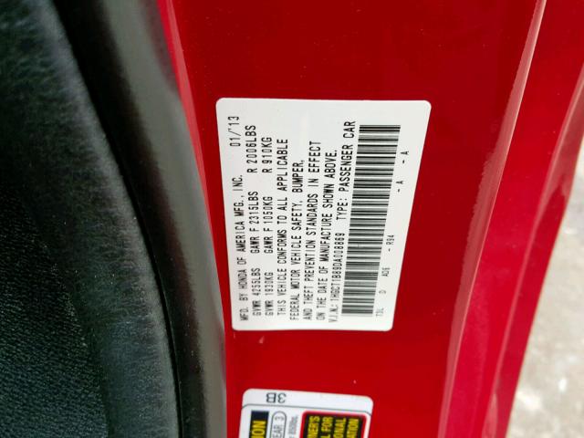 1HGCT1B89DA008869 - 2013 HONDA ACCORD EXL RED photo 10