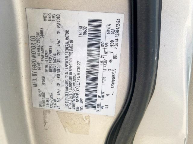 1FMEU73E77UB73927 - 2007 FORD EXPLORER XLT  photo 10