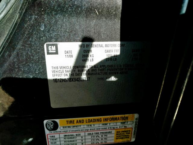 1G1ZH57BX94209717 - 2009 CHEVROLET MALIBU 1LT შავი ფოტო 10