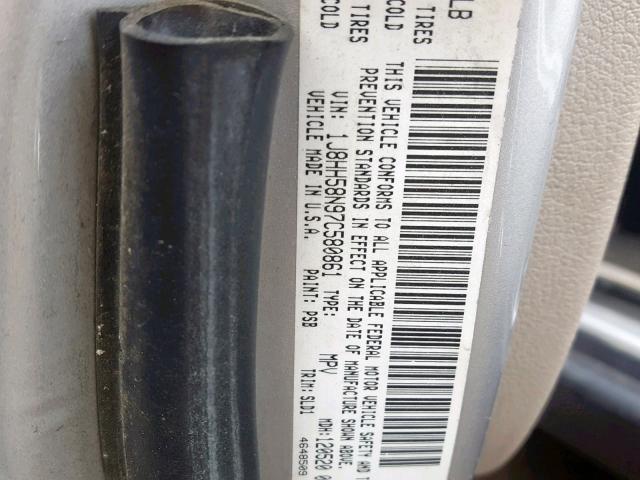 1J8HH58N97C580861 - 2007 JEEP COMMANDER SILVER photo 10