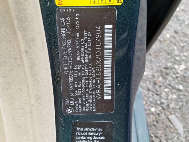 WBAHL835X7DT07904 - 2007 BMW 7 SERIES GREEN photo 10