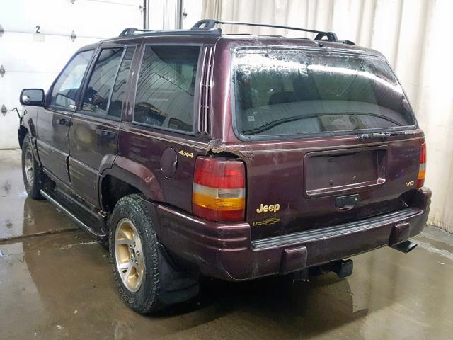 1J4GZ78YXTC379674 - 1996 JEEP GRAND CHER MAROON photo 3