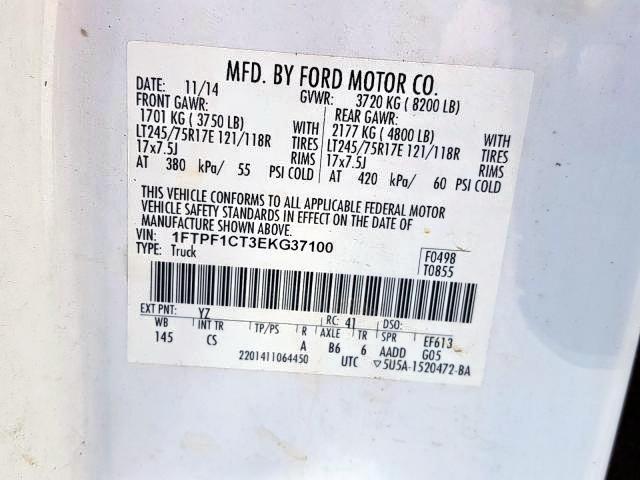 1FTPF1CT3EKG37100 - 2014 FORD F150  photo 10