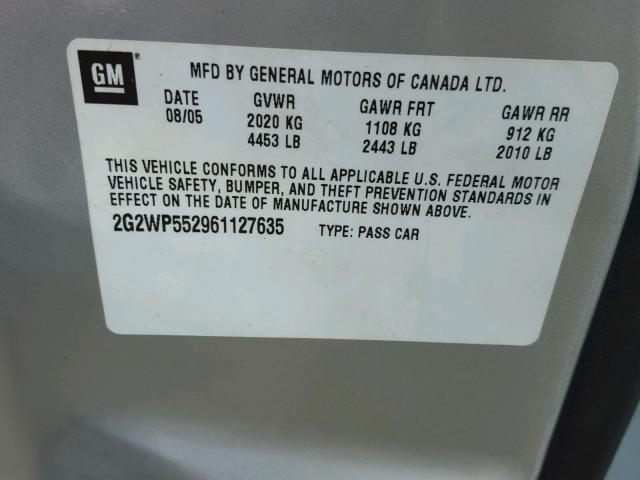 2G2WP552961127635 - 2006 PONTIAC GRAND PRIX ვერცხლისფერი ფოტო 10