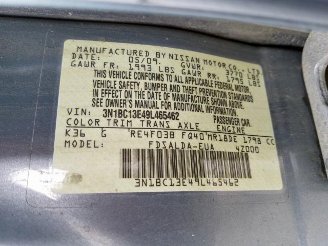 3N1BC13E49L465462 - 2009 NISSAN VERSA S  photo 10