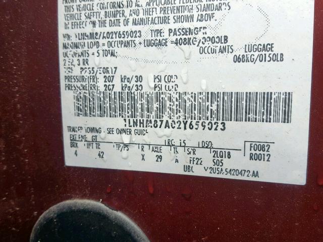 1LNHM87A02Y659023 - 2002 LINCOLN LS RED photo 10