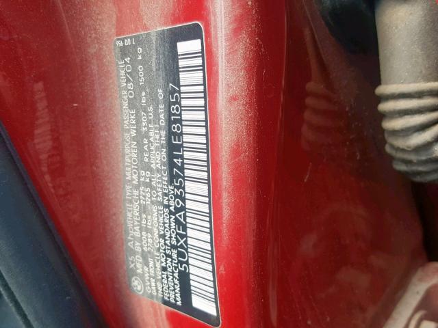 5UXFA93574LE81857 - 2004 BMW X5 4.8IS RED photo 10