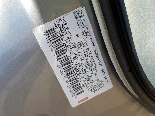 JT6HF10U8Y0145185 - 2000 LEXUS RX 300 SILVER photo 10