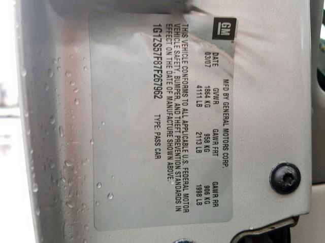 1G1ZS57F87F267962 - 2007 CHEVROLET MALIBU LS SILVER photo 10