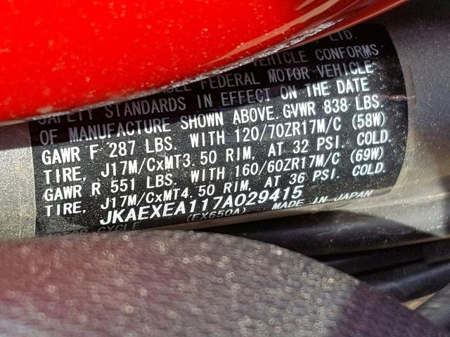 JKAEXEA117A029415 - 2007 KAWASAKI EX650 A Qırmızı foto 10