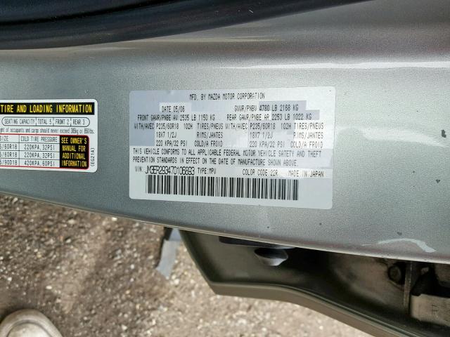 JM3ER293470106893 - 2007 MAZDA CX-7 SILVER photo 10