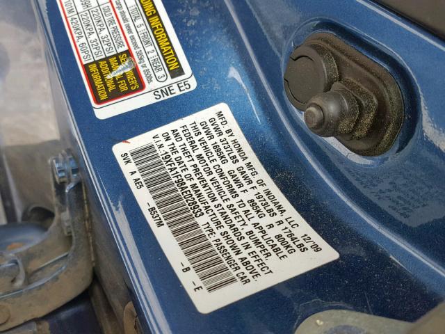 19XFA1F98AE028933 - 2010 HONDA CIVIC EXL BLUE photo 10