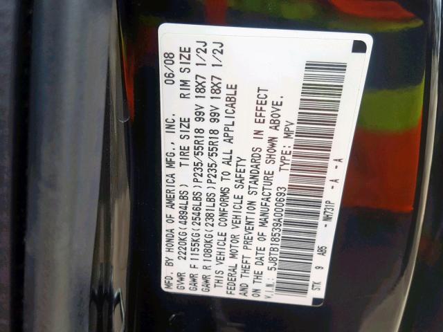 5J8TB18539A000693 - 2009 ACURA RDX TECHNO BLACK photo 10