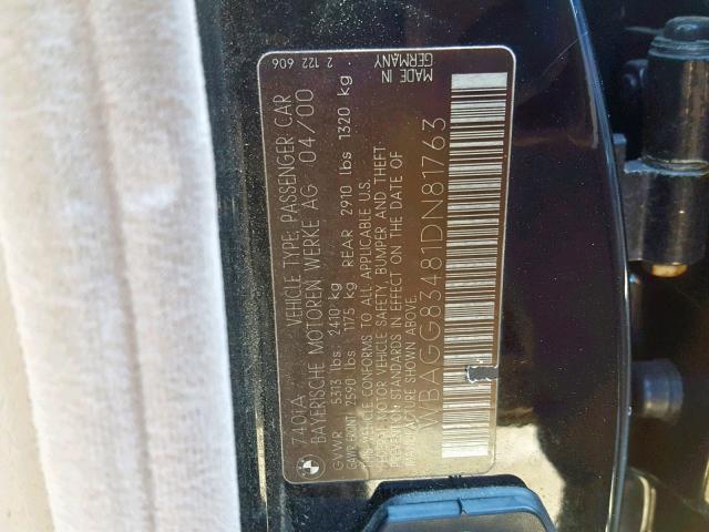 WBAGG83481DN81763 - 2001 BMW 740 I AUTO BLACK photo 10