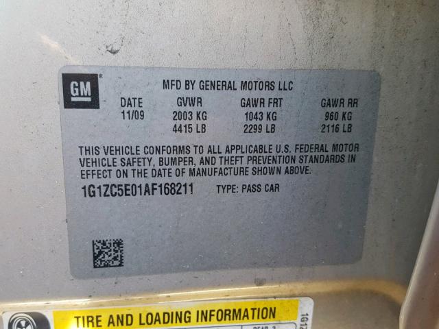 1G1ZC5E01AF168211 - 2010 CHEVROLET MALIBU 1LT 棕色 照片 10