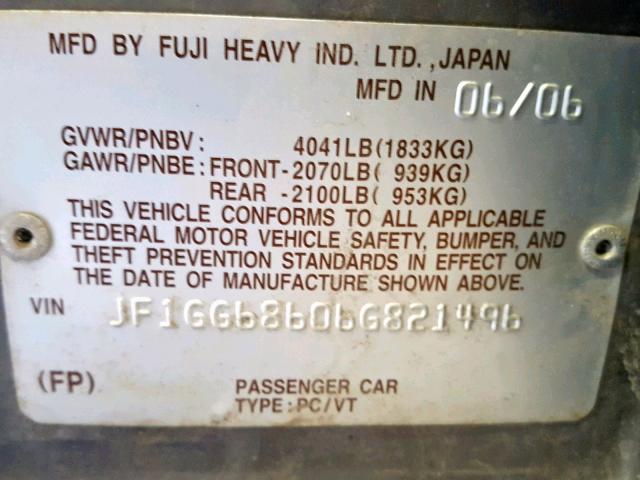 JF1GG68606G821496 - 2006 SUBARU IMPREZA OU GRAY photo 10