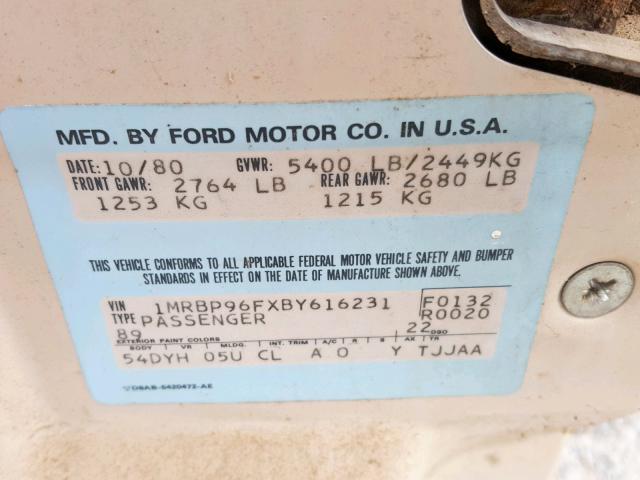 1MRBP96FXBY616231 - 1981 LINCOLN MARK VI TAN photo 10