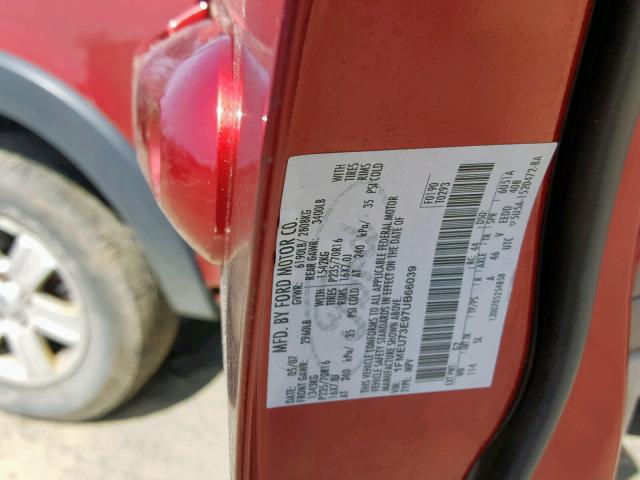 1FMEU73E97UB66039 - 2007 FORD EXPLORER X RED photo 10