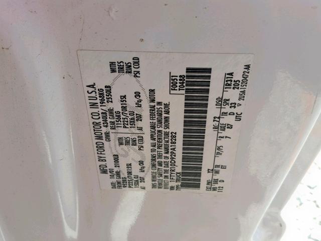 1FTYR10D92PA18282 - 2002 FORD RANGER WHITE photo 10