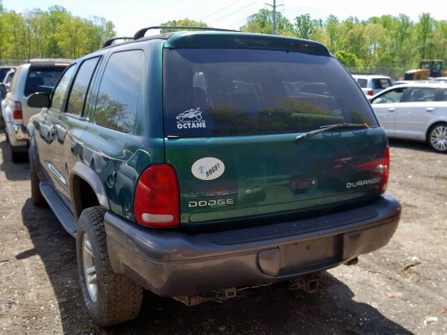 1B4HS38N32F207364 - 2002 DODGE DURANGO SP GREEN photo 3