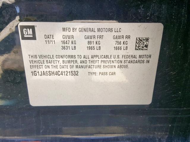 1G1JA6SH4C4121532 - 2012 CHEVROLET SONIC LS 黑色 照片 10