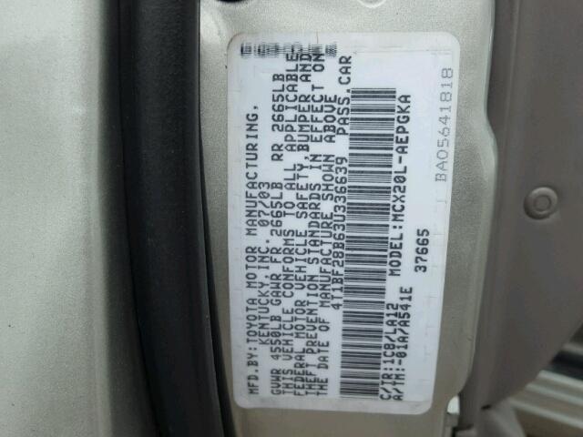 4T1BF28B63U336639 - 2003 TOYOTA AVALON XL GRAY photo 10