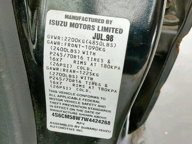 4S6CM58W7W4424268 - 1998 HONDA PASSPORT E 黑色 照片 10