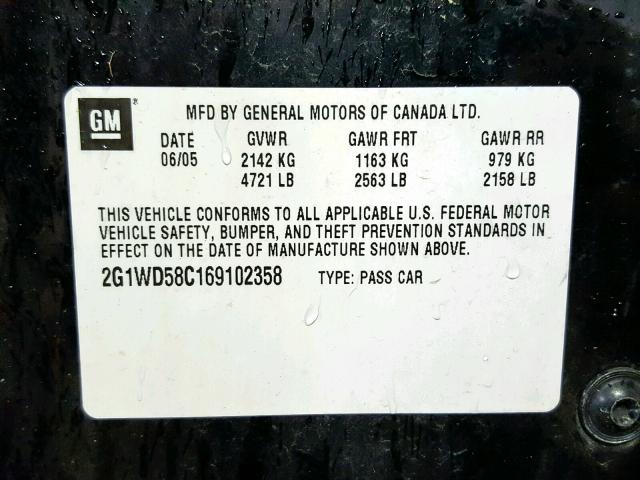 2G1WD58C169102358 - 2006 CHEVROLET IMPALA SUP შავი ფოტო 10