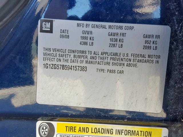 1G1ZG57B594157383 - 2009 CHEVROLET MALIBU LS BLUE photo 10