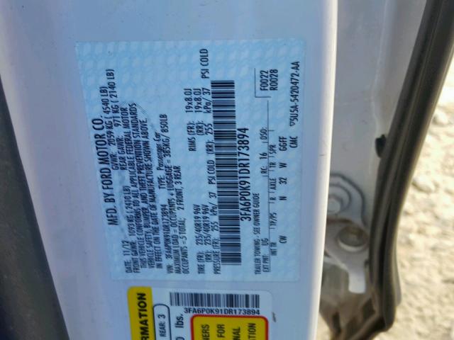 3FA6P0K91DR173894 - 2013 FORD FUSION TIT WHITE photo 10