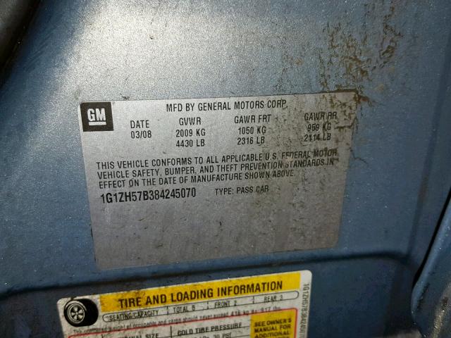 1G1ZH57B384245070 - 2008 CHEVROLET MALIBU 1LT ვერცხლისფერი ფოტო 10