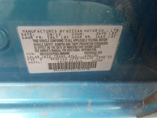 3N1CE2CP5EL369498 - 2014 NISSAN VERSA NOTE BLUE photo 10