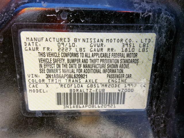 3N1AB6AP0BL620921 - 2011 NISSAN SENTRA 2.0 BLACK photo 10