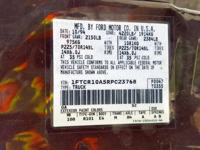 1FTCR10A5RPC23768 - 1994 FORD RANGER PURPLE photo 10