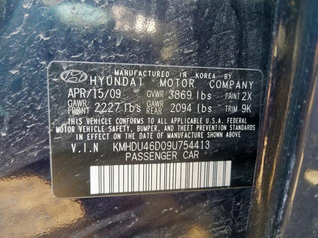 KMHDU46D09U754413 - 2009 HYUNDAI ELANTRA GLS  photo 10