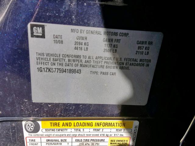 1G1ZK577594189843 - 2009 CHEVROLET MALIBU LTZ BLUE photo 10