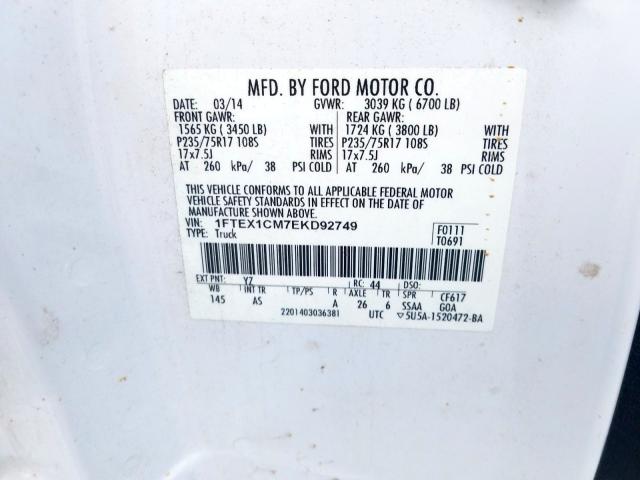 1FTEX1CM7EKD92749 - 2014 FORD F150 SUPER CAB  photo 10