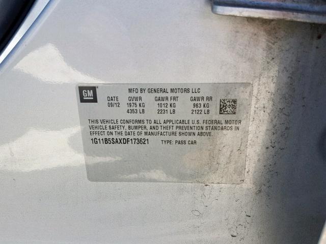 1G11B5SAXDF173621 - 2013 CHEVROLET MALIBU LS SILVER photo 10