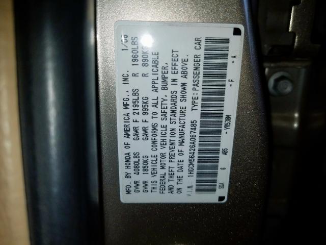 1HGCM56426A067485 - 2006 HONDA ACCORD LX  photo 10