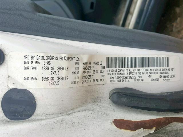 1J8HG48K26C346126 - 2006 JEEP COMMANDER WHITE photo 10